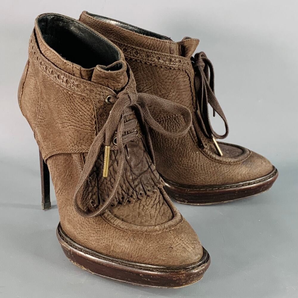 Size 9 Howcroft Brown Leather Fringe Lace-Up Platform Booties Pumps